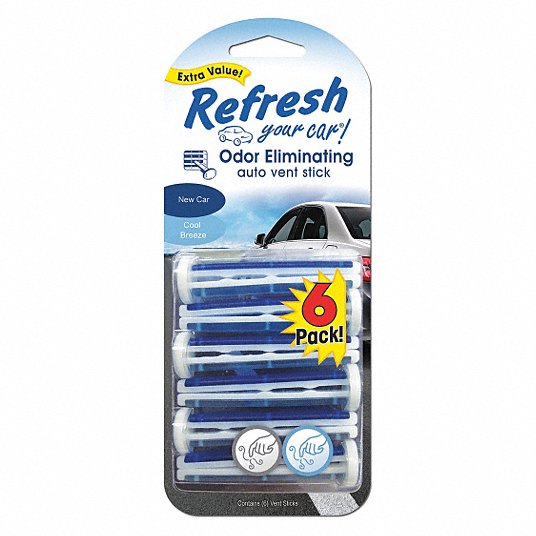 Air Freshener: Stick, New Car/Cool Breeze, Blue/White, 6 PK