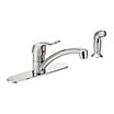 Gooseneck-Spout Single-Joystick-Handle Four-Hole Widespread with Sprayer Deck-Mount Kitchen Sink Faucets image