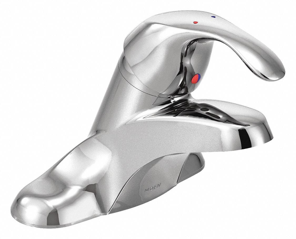 LOW ARC BATHROOM FAUCET: MOEN, M-BITION, CHROME FINISH, 0.5 GPM FLOW RATE