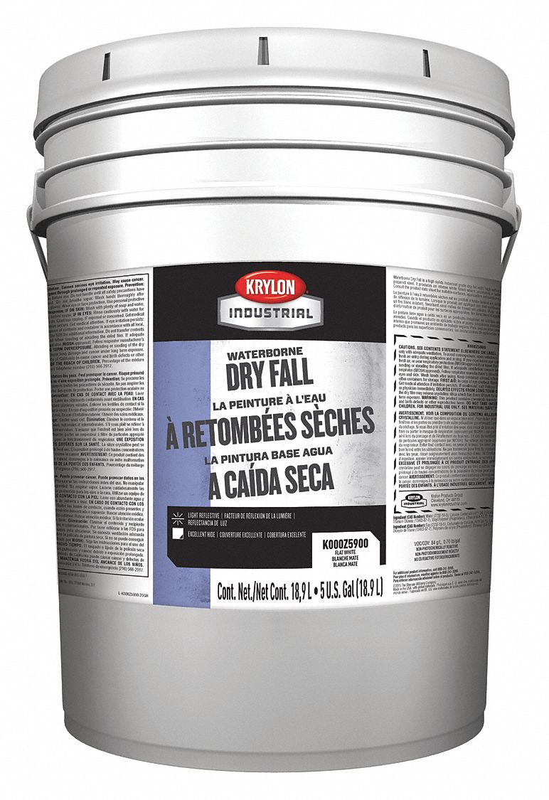 DRY FALL PAINT,WATER,WHITE,5 GAL.