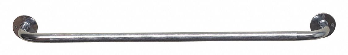 Grab Bar: Straight, 32 in Lg, 1 in Dia, Steel, Not to be used to Support Body Wt, Silver