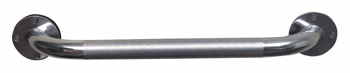Grab Bar: Straight, 18 in Lg, 1 1/4 in Dia, Steel, Not to be used to Support Body Wt, Textured