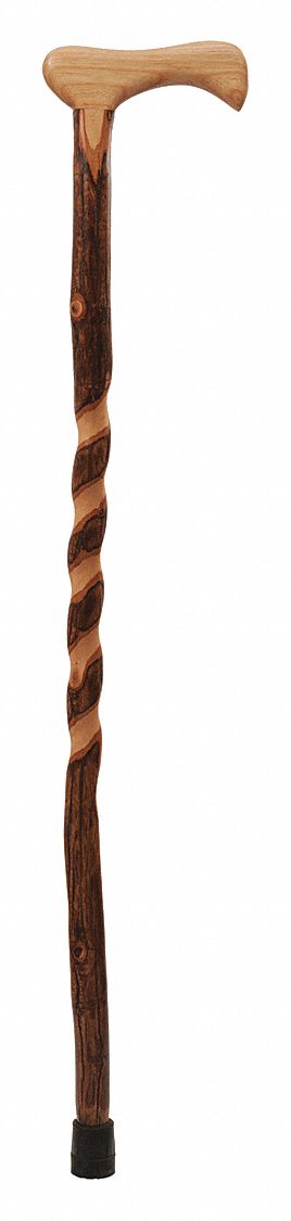 Walking Cane: Walking Cane, Std, Single, Wood, Rubber Bottom Tip, 37 in, Wood, Hickory
