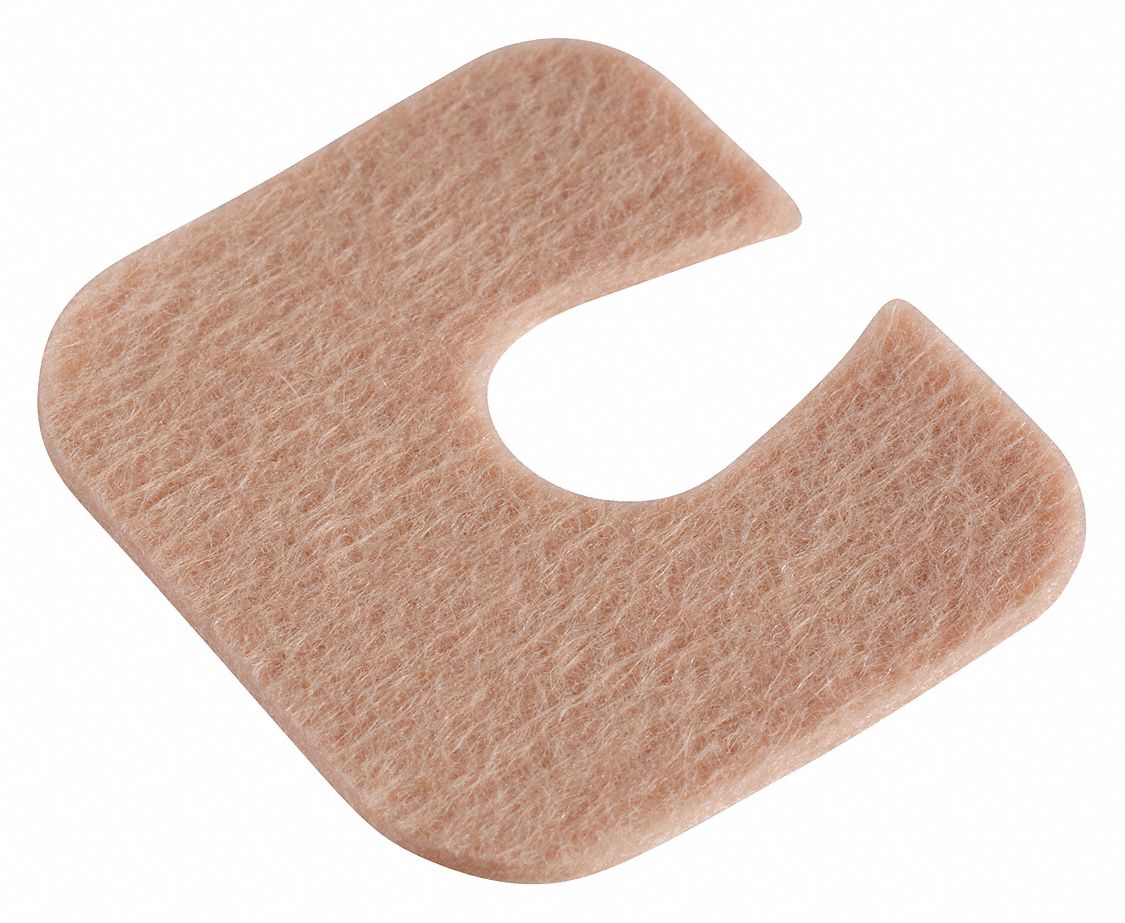 Adhesive Felt Pads: Non-Sterile, Beige, Wool, Bag, 1/16 in Wd, 2 in Lg, 100 PK