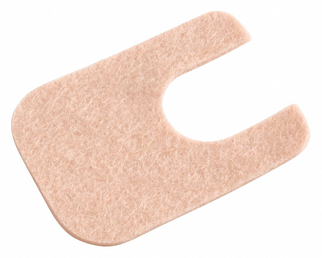 Adhesive Felt Pads: Non-Sterile, Beige, Wool, Bag, 1/16 in Wd, 2 1/2 in Lg, 100 PK