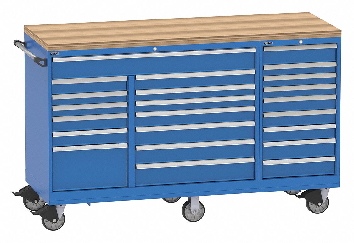 Modular Drawer Cabinet: 82 1/4 in x 28 1/2 in x 48 in, 23 Drawers, Tubular, Adj Dividers, Blue