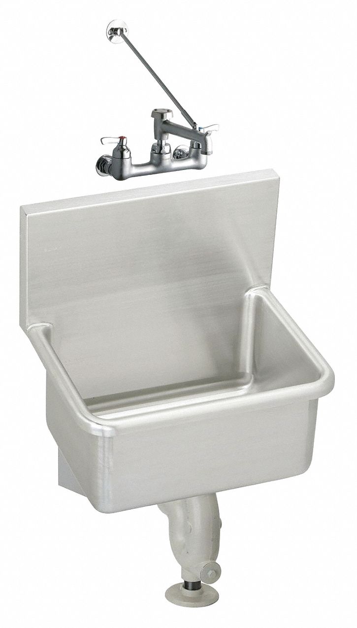 Utility Sink Kit: Elkay Commercial, Stainless Steel, Silver, 12 in Bowl Dp, 1 Bowls, Centerset