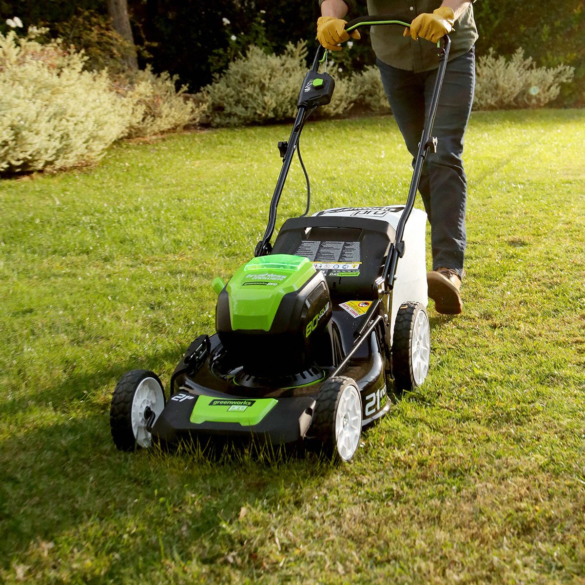 GREENWORKS PRO Walk Behind Mower, 21 in Cutting Width, 1-3/8 in to 3-3/ ...