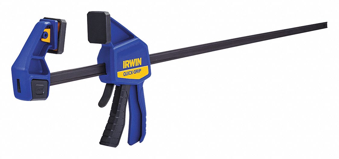 Bar Clamp: Flat, 36 in Max Jaw Opening, 7 7/8 in to 43 3/8 in, 3 1/4 in Throat Dp, One Handed