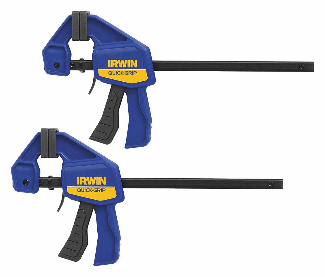 Bar Clamp: Flat, 6 in Max Jaw Opening, 2 1/2 in Throat Dp, 140 lb Clamping Force, One Handed