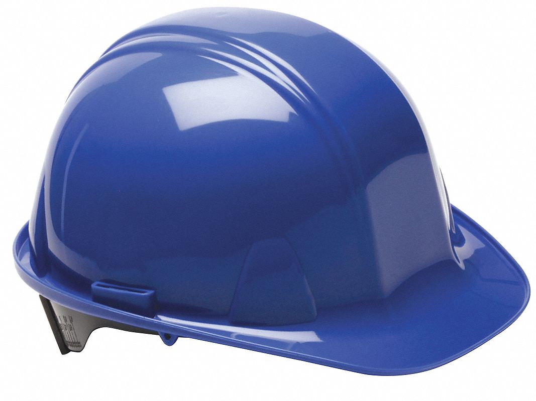 CASQUE DE SÉCURITÉ, CSA, TYPE 1, CLASSE C/E/G, PE, CLIQUET 4 PTS, REBORD AVANT, BLEU, TAILLE 6½ À 8
