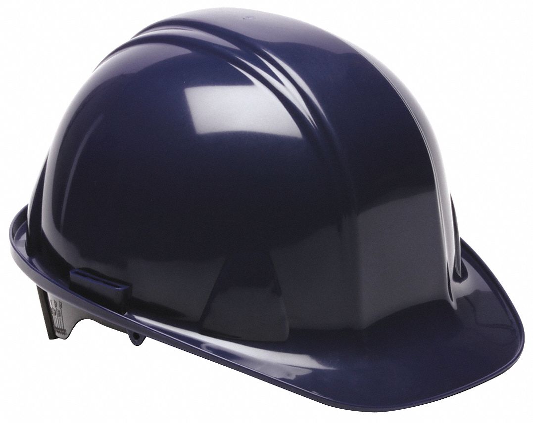 HARD HAT, CSA, TYPE 1, CLASS C/E/G, PE, 4-PT RATCHET, FRONT BRIM, DK BL, SIZE 6½ TO 8