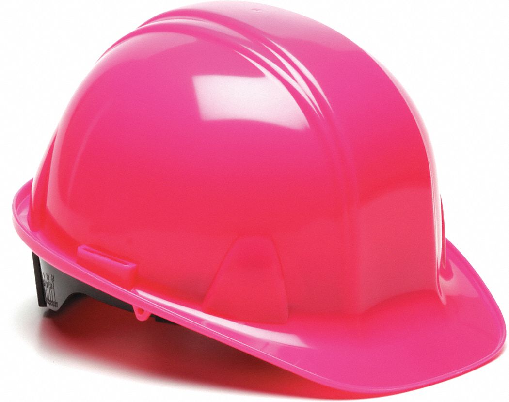CASQUE DE SÉCURITÉ, CSA, TYPE 1, CLASSE C/E/G, PE, CLIQUET 4 PTS, REBORD AVANT, ROSE HTE VIS
