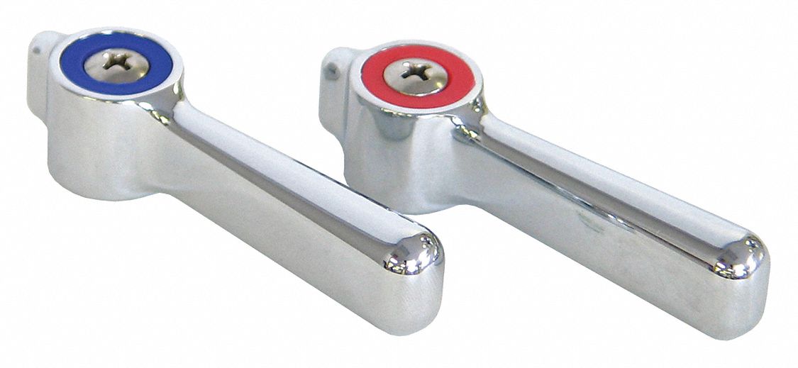 Handle: Chicago Faucets, Lever Handle, Use with Hot/Cold Water Temp, Brass, Chrome Finish, 1 PR