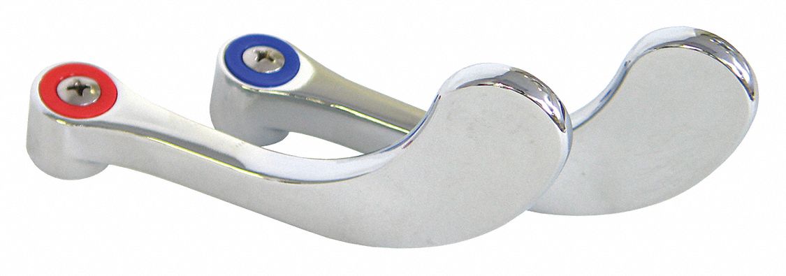 Handle: Chicago Faucets, Lever Handle, Use with Hot/Cold Water Temp, Brass, Chrome Finish, 1 PR