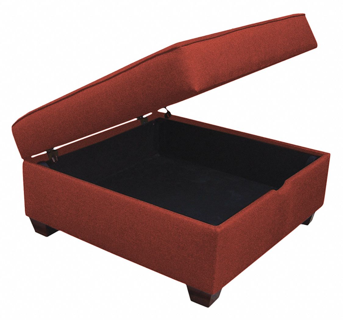 Storage Ottoman: Red, 36 in Overall Wd, 36 in Overall Dp, 18 in Overall Ht, Black