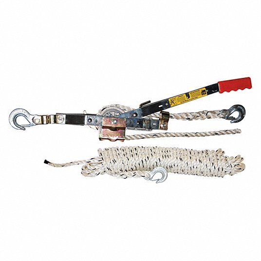Rope Ratchet Puller: 15 lb Lifting Capacity, 1,500 lb Pull Capacity, 8 in Min. Between Hooks