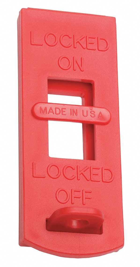 ABILITY ONE Wall Switch Lockout, Red, 3/8 in Padlock Shackle Max. Dia., Plastic, 1 EA 52ND76