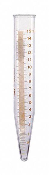 Conical Centrifuge Tube: 3.3 Borosilicate Glass, 15 mL, 17 mm Body Dia, 118 mm Overall Ht, Clear