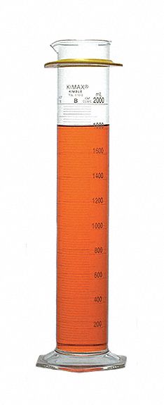 Graduated Cylinder: 2 L Capacity - mL, 67.6 fl oz Capacity - oz, 20 mL Graduation Increments - mL, B