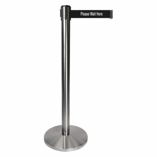 QUEUEWAY, Black, Please Wait Here, Barrier Post with Belt - 52NR61 ...