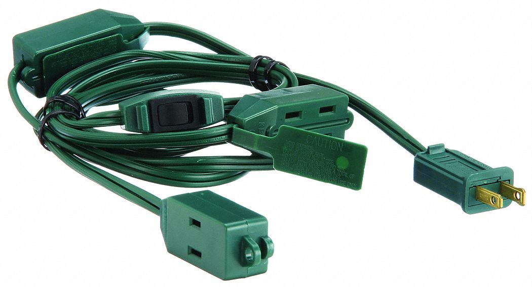 Extension Cord: 9 ft Cord Lg, 18 AWG Wire Size, 18/2, SPT-2, NEMA 1-15P, Green