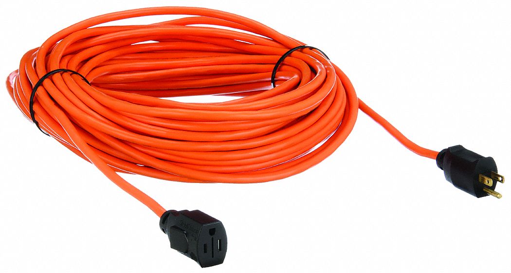 LOCKING EXTENSION CORD, 100 FT CORD, 16 AWG WIRE SIZE, 16/3, SJTW, NEMA 5-15P, ORANGE