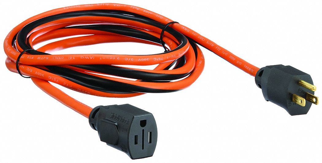 Locking Extension Cord: 10 ft Cord Lg, 14 AWG Wire Size, 14/3, SJTW, NEMA 5-15P