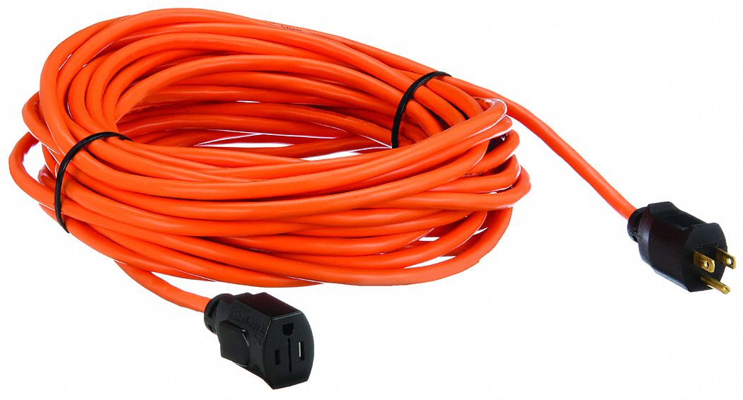 Locking Extension Cord: 50 ft Cord Lg, 16 AWG Wire Size, 16/3, SJTW, NEMA 5-15P
