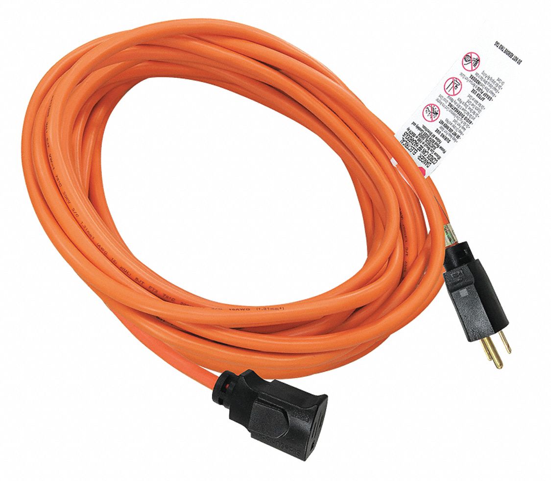 POWER FIRST Locking Extension Cord, Outdoor, 13.0 A, 125V AC, Number of Outlets 1, Orange