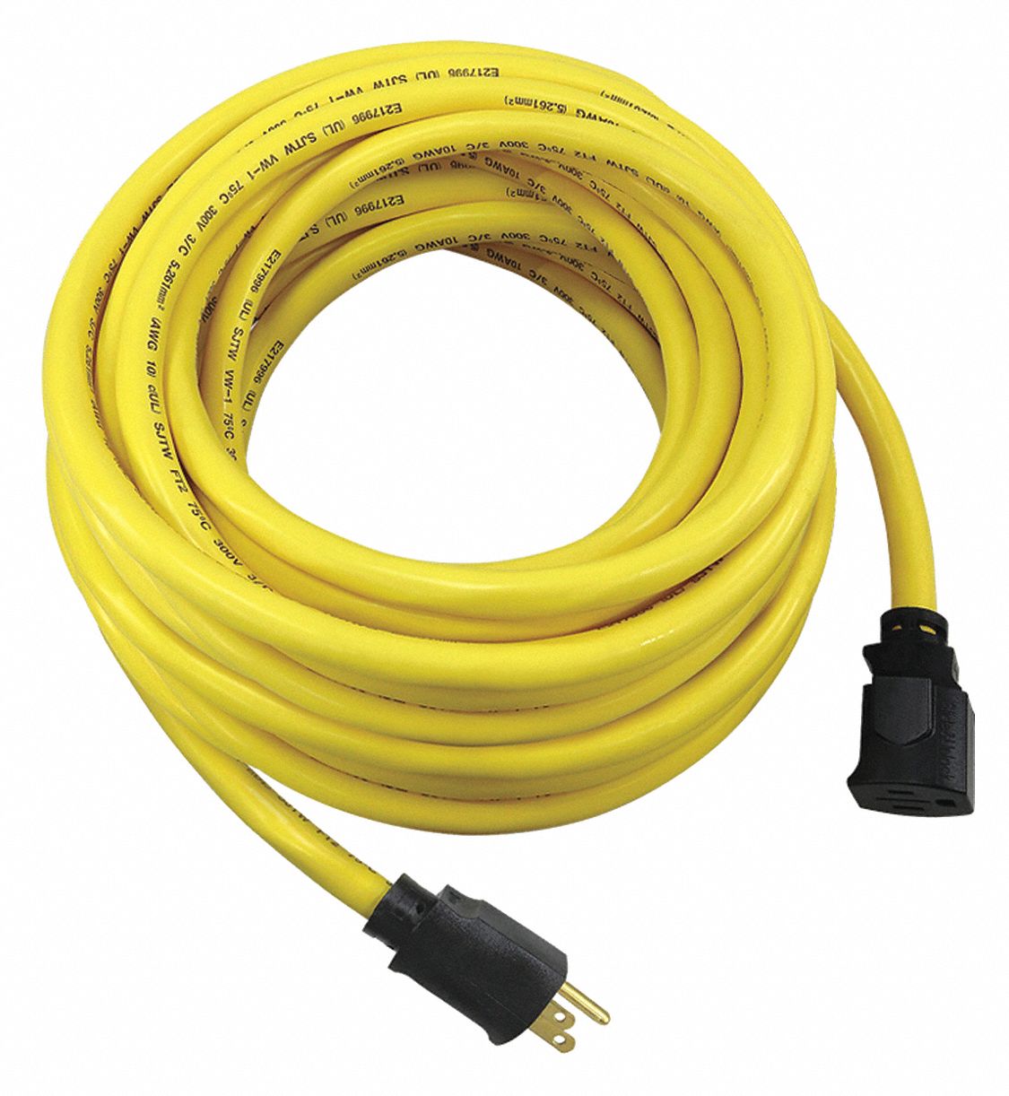 LOCKING EXTENSION CORD, 50 FT CORD, 10 AWG WIRE SIZE, 10/3, SJTW, NEMA 5-15P, YELLOW