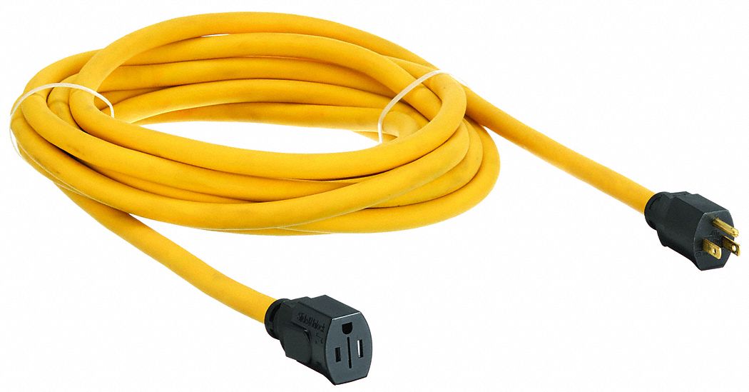 Locking Extension Cord: 25 ft Cord Lg, 10 AWG Wire Size, 10/3, SJTW, NEMA 5-15P
