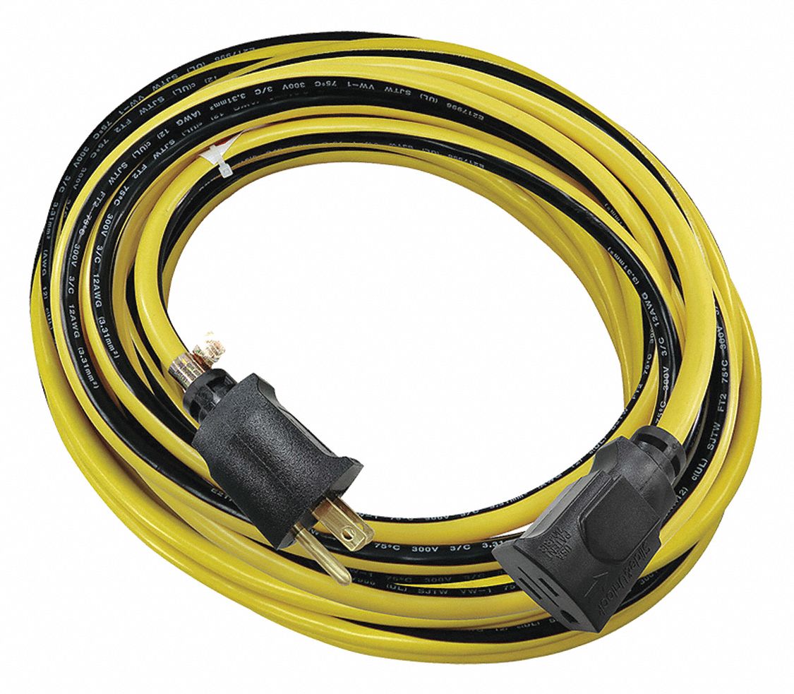 POWER FIRST Locking Extension Cord 25 ft Cord Lg, 12 AWG Wire Size, SJTW, NEMA 515P, Yellow