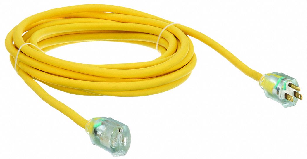 LIGHTED EXTENSION CORD, 25 FT CORD, 12 AWG WIRE SIZE, 12/3, SJTW, NEMA 5-15P, YELLOW