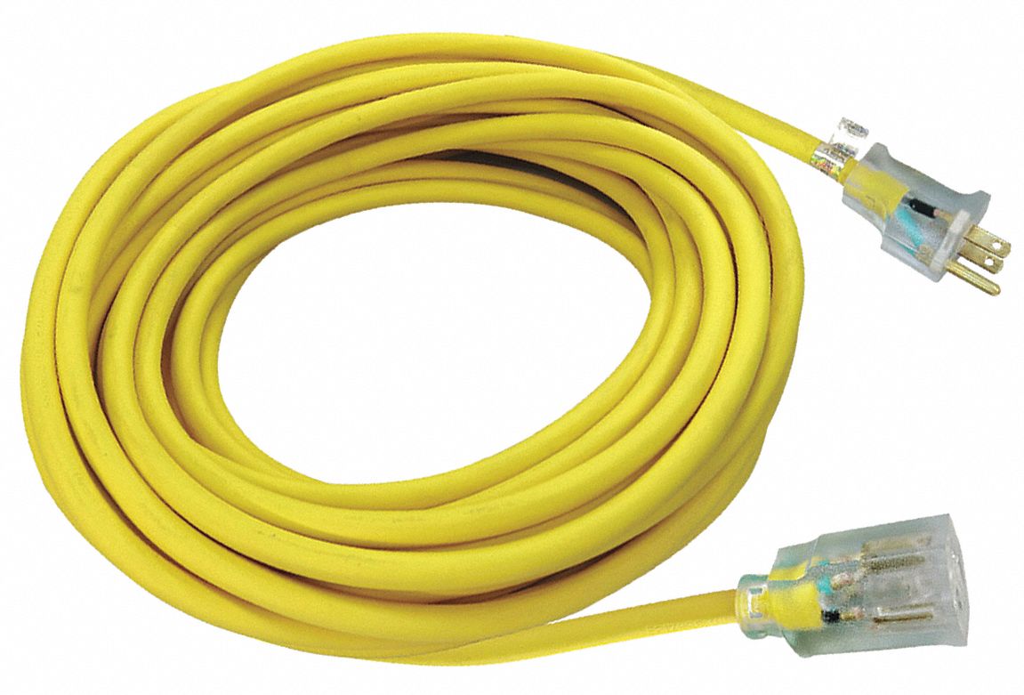 POWER FIRST Lighted Extension Cord, Outdoor, 15.0 A, 125V AC, Number of Outlets 1, Yellow