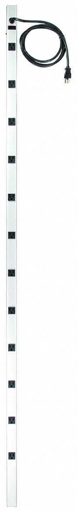OUTLET STRIP, 12 OUTLETS, 15 FT CORD, 15 A MAX, GREY, NEMA 5-15P, ALUMINUM