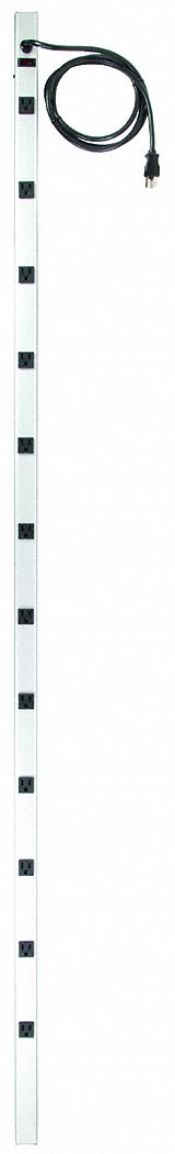 OUTLET STRIP, 12 OUTLETS, 6 FT CORD, 15 A MAX, GREY, NEMA 5-15P, ALUMINUM