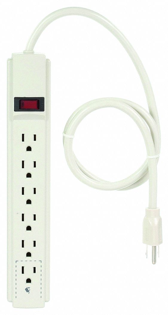 OUTLET STRIP, 6 OUTLETS, 3 FT CORD, 15 A MAX, BEIGE, NEMA 5-15P