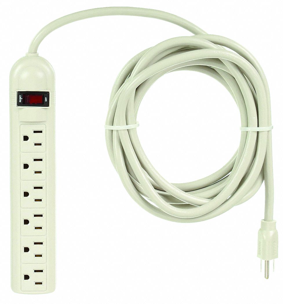 SURGE PROTECTOR OUTLET STRIP, 6 OUTLETS, NEMA 5-15R, NEMA 5-15P, BEIGE