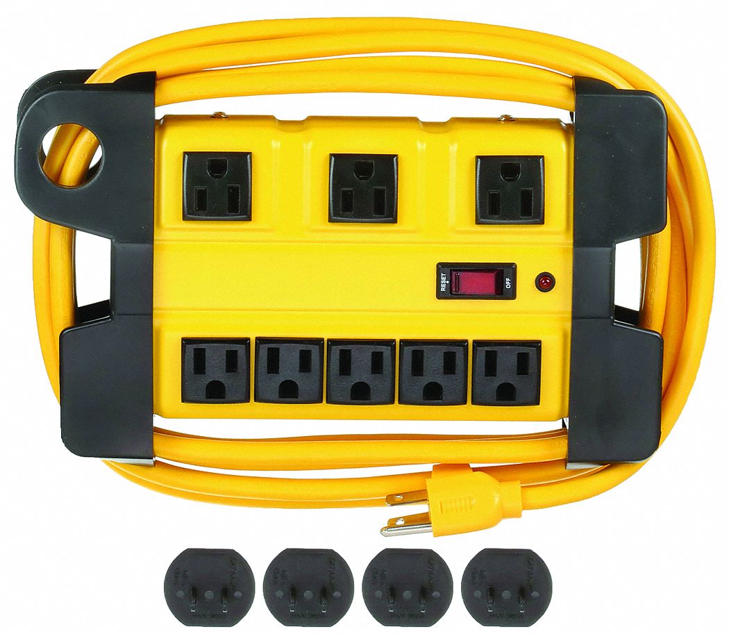 SURGE PROTECTOR OUTLET STRIP, 8 OUTLETS, NEMA 5-15R, NEMA 5-15P, YELLOW