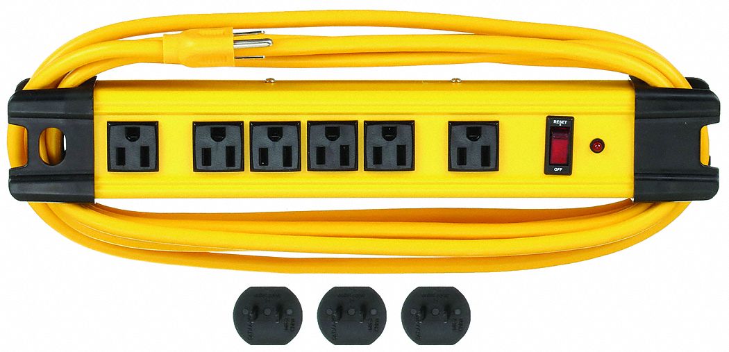 SURGE PROTECTOR OUTLET STRIP, 6 OUTLETS, NEMA 5-15R, NEMA 5-15P, YELLOW