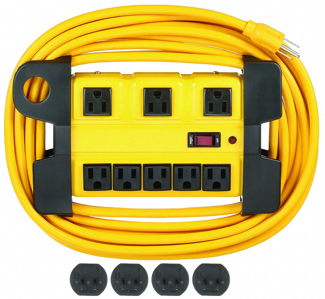 SURGE PROTECTOR OUTLET STRIP, 8 OUTLETS, NEMA 5-15R, NEMA 5-15P, YELLOW
