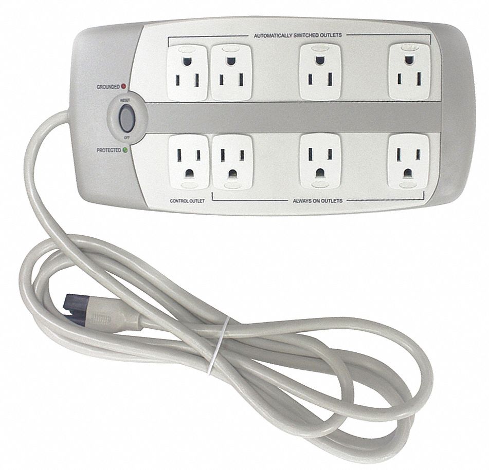 Outlet Strip Gray 10-1/2 in 8 Outlets