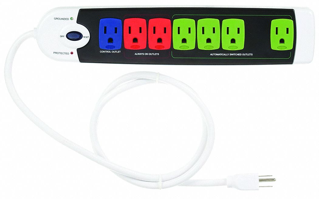 SURGE PROTECTOR OUTLET STRIP, 7 OUTLETS, NEMA 5-15R, NEMA 5-15P, 13 IN L