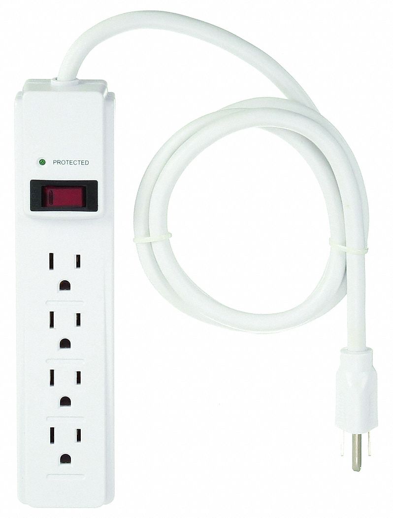 SURGE PROTECTOR OUTLET STRIP, 4 OUTLETS, NEMA 5-15R, NEMA 5-15P, WHITE