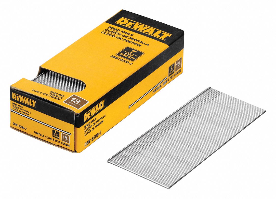 BRAD NAILS, 2 IN L, VINYL COATED, FLAT, SMOOTH, 2 IN OVERALL L, STEEL, GLUE, 2,500 PK