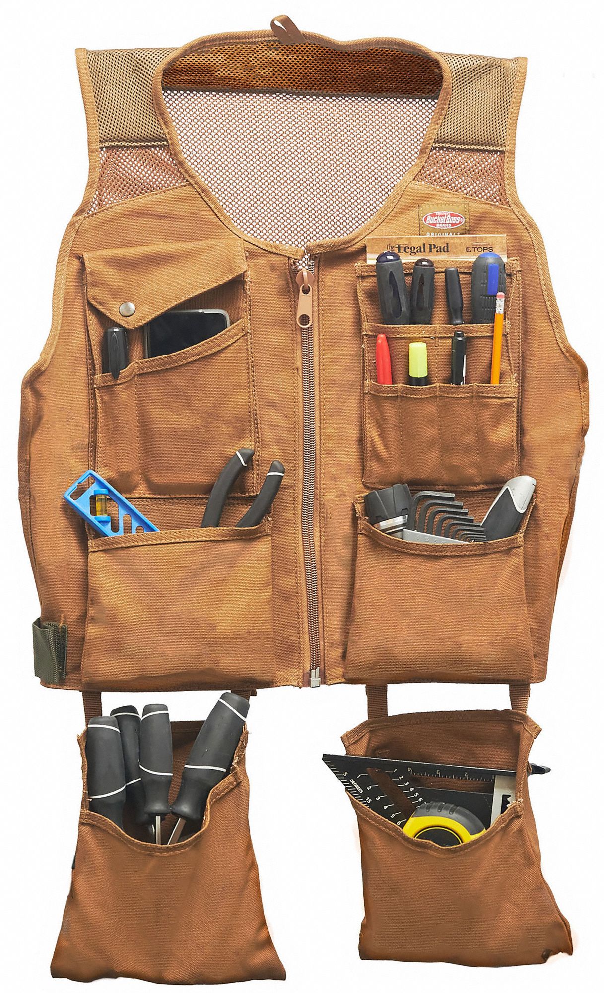 BUCKET BOSS Tool Apron Canvas, Gen Purpose, 14 Pockets, Padded, 38 in Waist Size 52NZ0180450