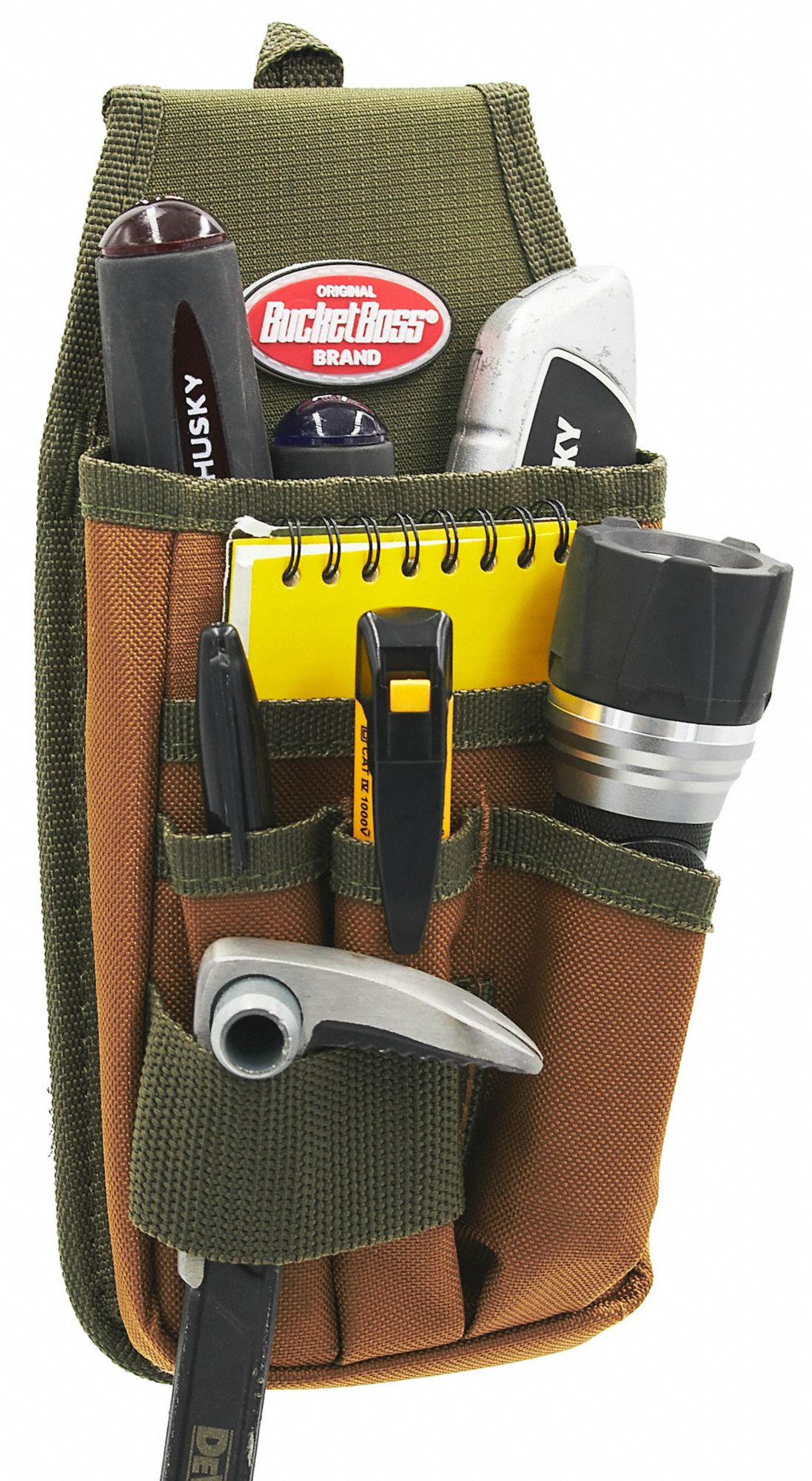 BUCKET BOSS Brown/Green Tool Pouch, 600 Denier Polyester, Fits Belts Up To (In.) 2 in 52NZ11