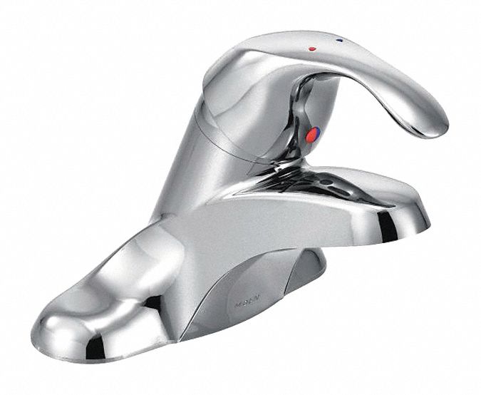 LOW ARC BATHROOM FAUCET: MOEN, M-BITION, CHROME FINISH, 1.2 GPM FLOW RATE