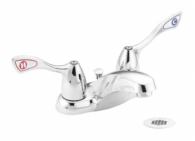 LOW ARC BATHROOM FAUCET: MOEN, M-BITION, CHROME FINISH, 1.2 GPM FLOW RATE
